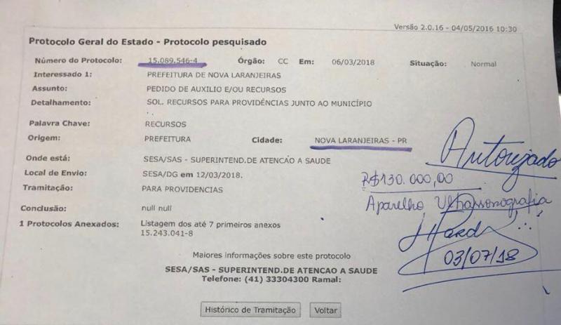 Secretário de Saúde do Estado garante equipamento no valor de 130 mil para Nova Laranjeiras